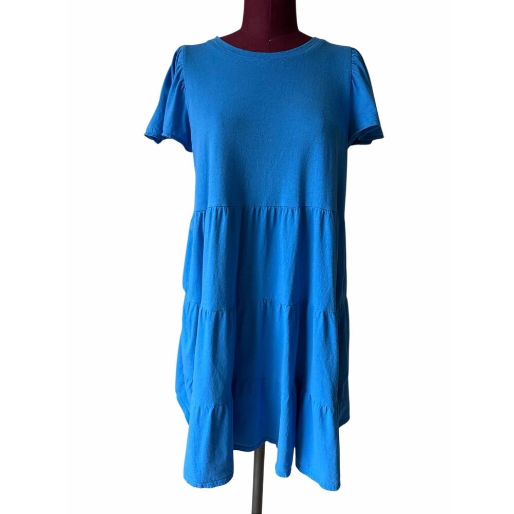 J Crew T shirt Pullover Mini Dress Tiered Crewneck Short Sleeve Blue Medium - Picture 2 of 7